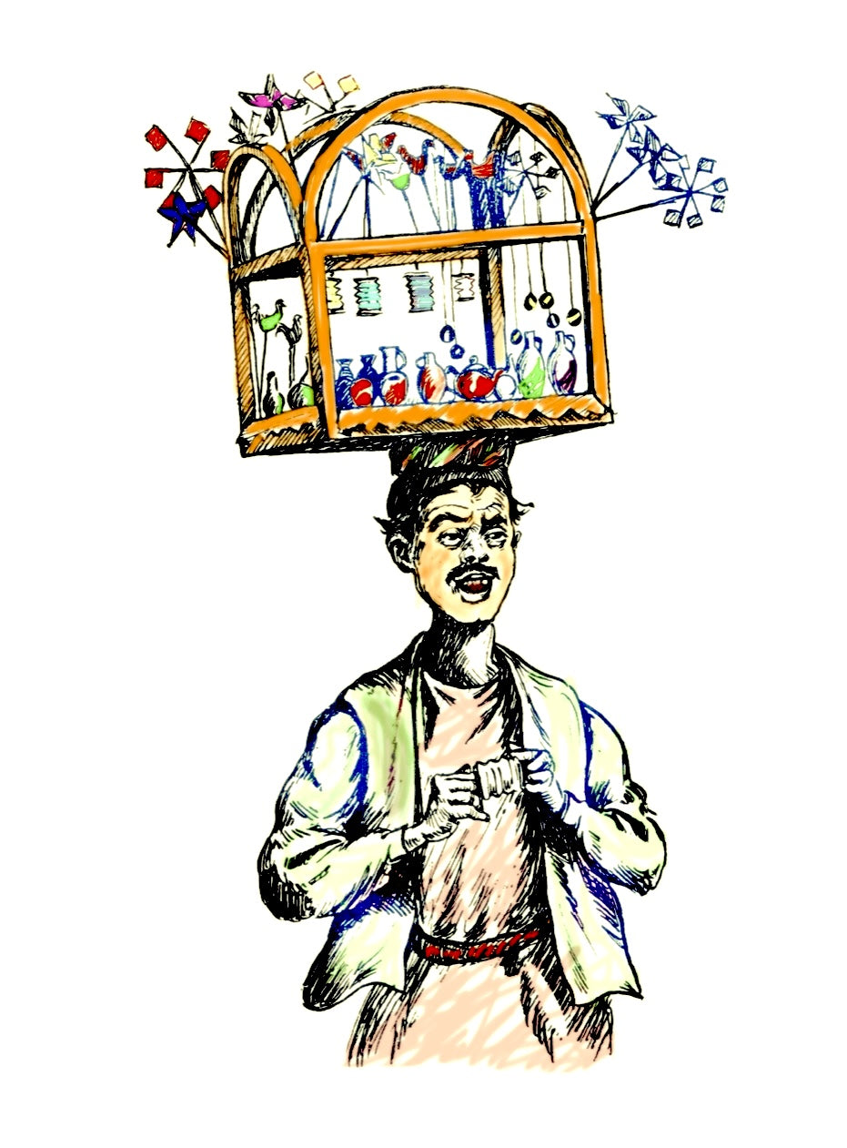Whirligigs street salesman Framed Canvas Art Piece for Home Decor - 12"x18" / 18"x24" / 32"x48"