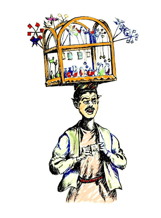 Whirligigs street salesman Framed Canvas Art Piece for Home Decor - 12"x18" / 18"x24" / 32"x48"
